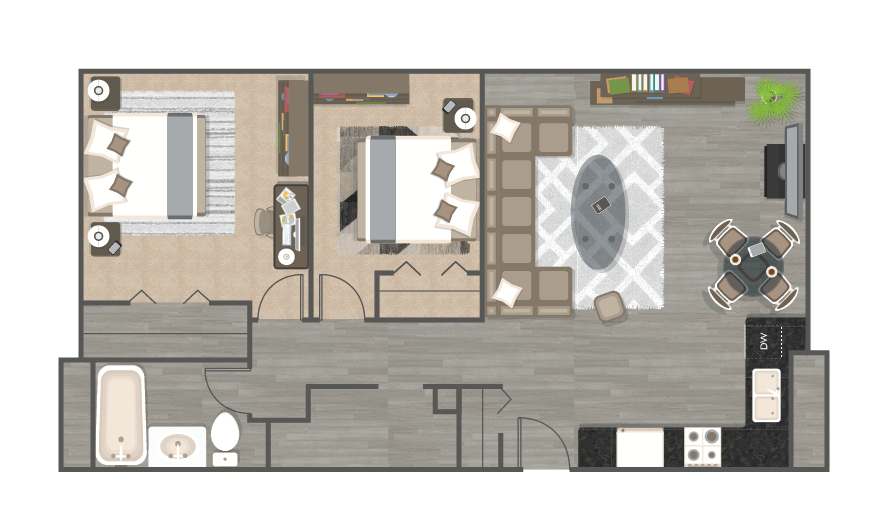 Two Bedroom One Bath - The Columbia floor plan